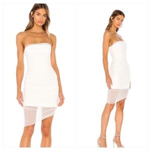 MAJORELLE Ursula Ruched Mesh Corset Dress – White – XS (Revolve)